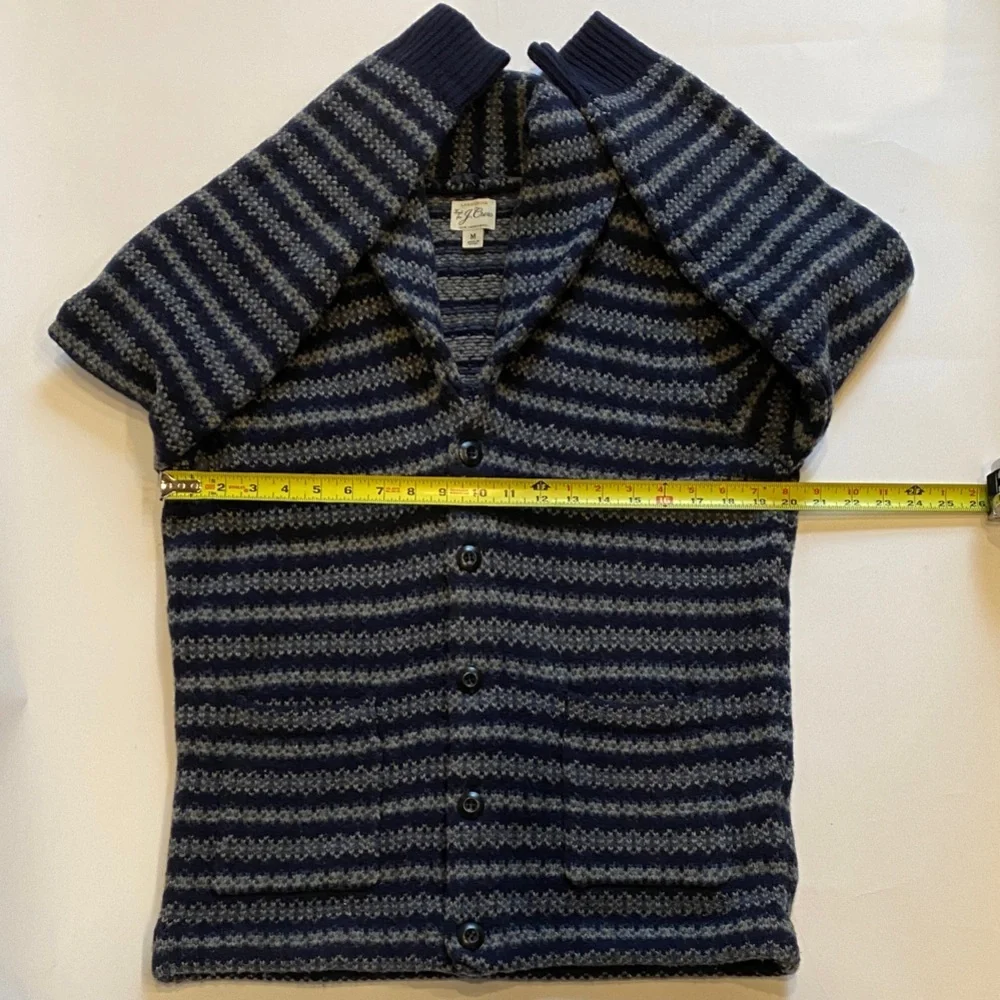 J. Crew Fair Isle lambswool navy and gray striped cardigan